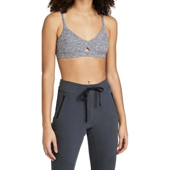 Alo Yoga Alosoft Lounge Sports Bra Heather Grey Sz L V-Neck Bralette Gym - Picture 5 of 15